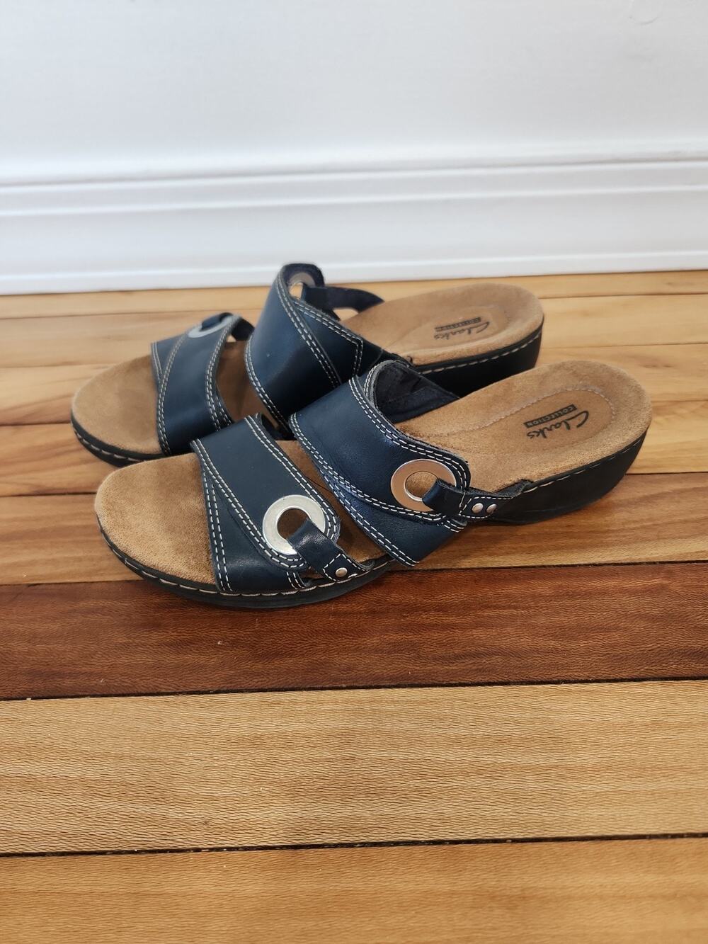 Clarks Collection Womens US 8.5 M Navy Blue Ultimate Comfort Slide Sandals